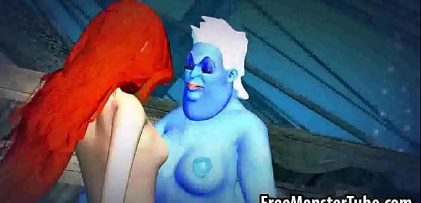  3D Ariel gets fucked hard by Ursula underwater